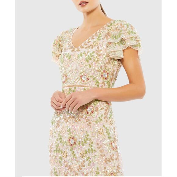 Mac Duggal Embellished Ruffled Cap Sleeve V-Neck Gown Size 12 NWT #10772 Sequins - Picture 6 of 16